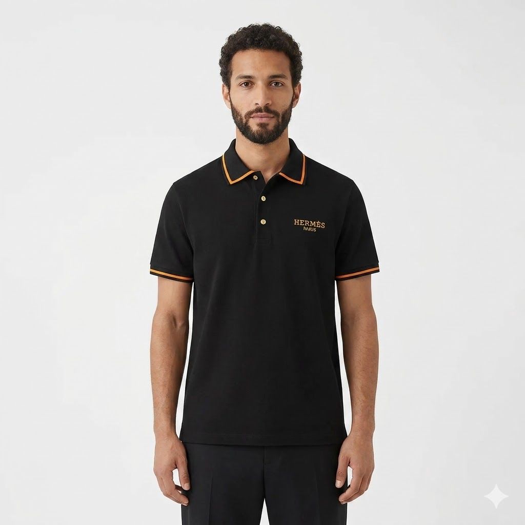 Hermes Paris Black Men's polo Tshirt