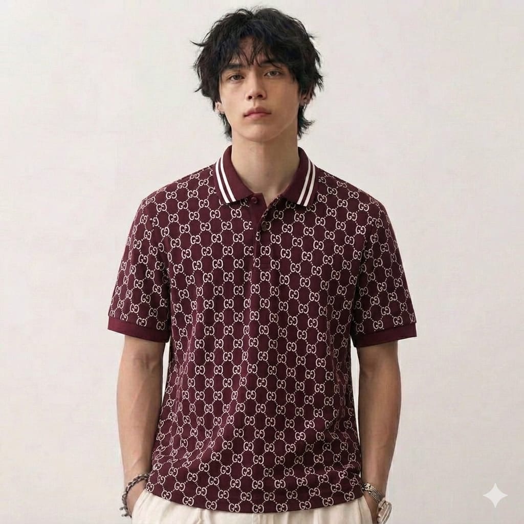Gucci GG Signature Maroon Men'S polo tshirt