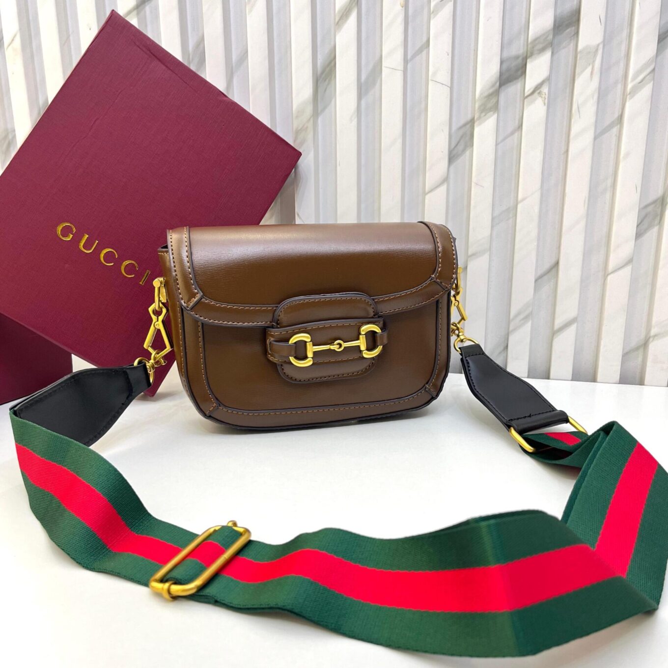 Gucci Mini 1955 Brown Horsebit Sling Bag (With Box)