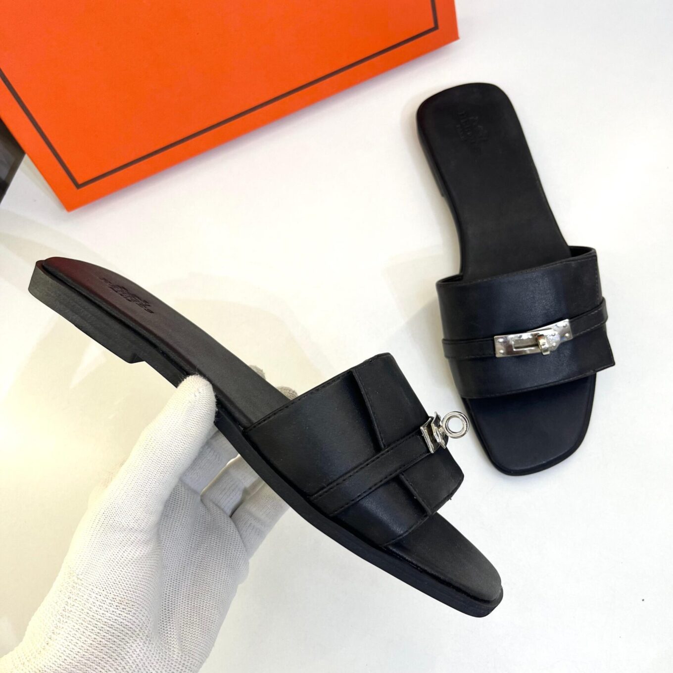 Hermes Giulia Black Slide Sandal