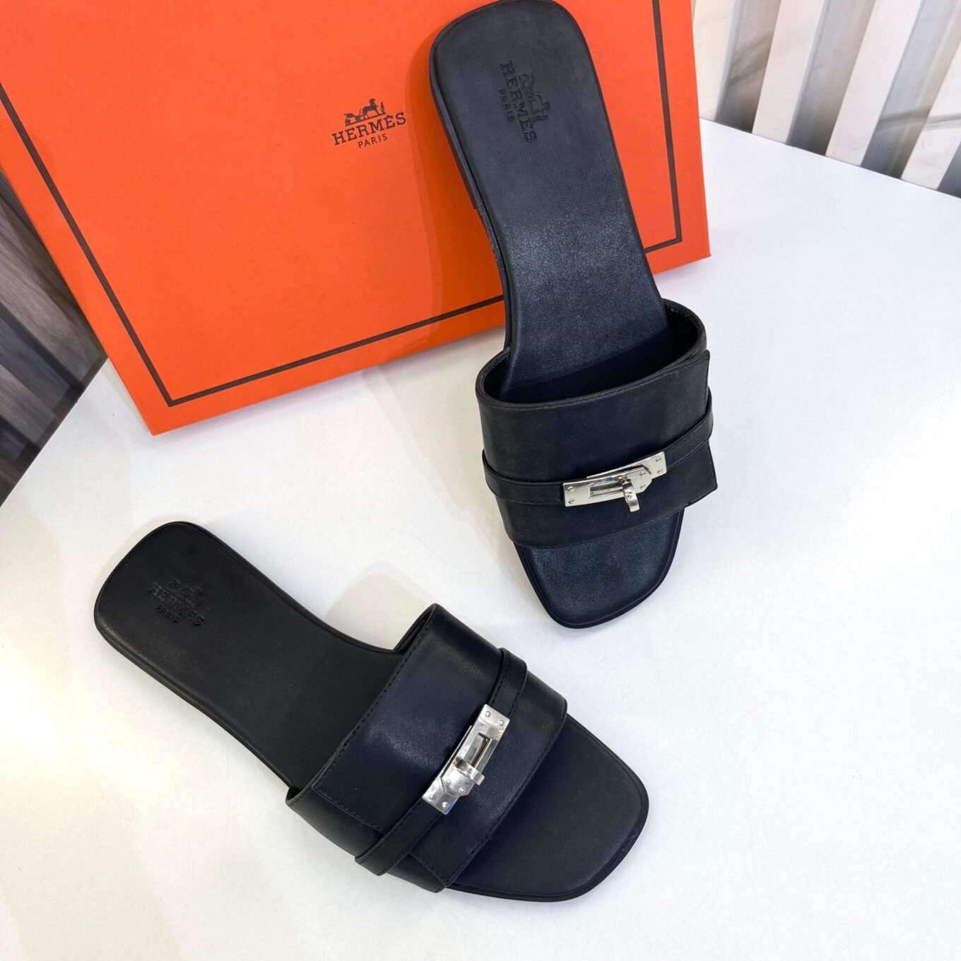 Hermes Giulia Black Slide Sandal
