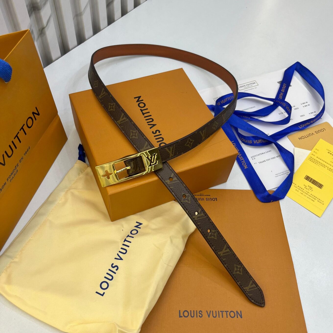 Louis Vuitton Monogram Gold Lock Women's Belt
