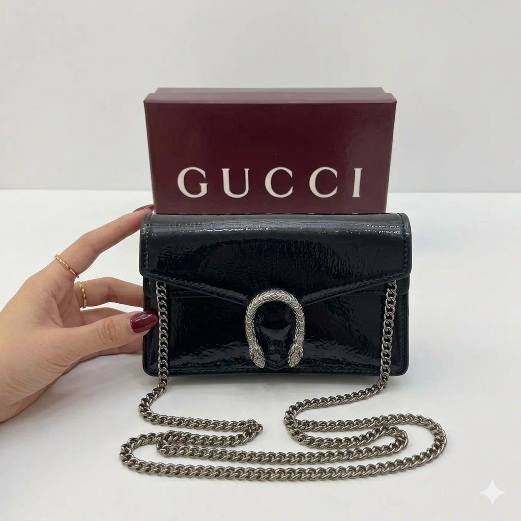 Gucci Dionysus Black Shinny Small Sling Bag (With Box)