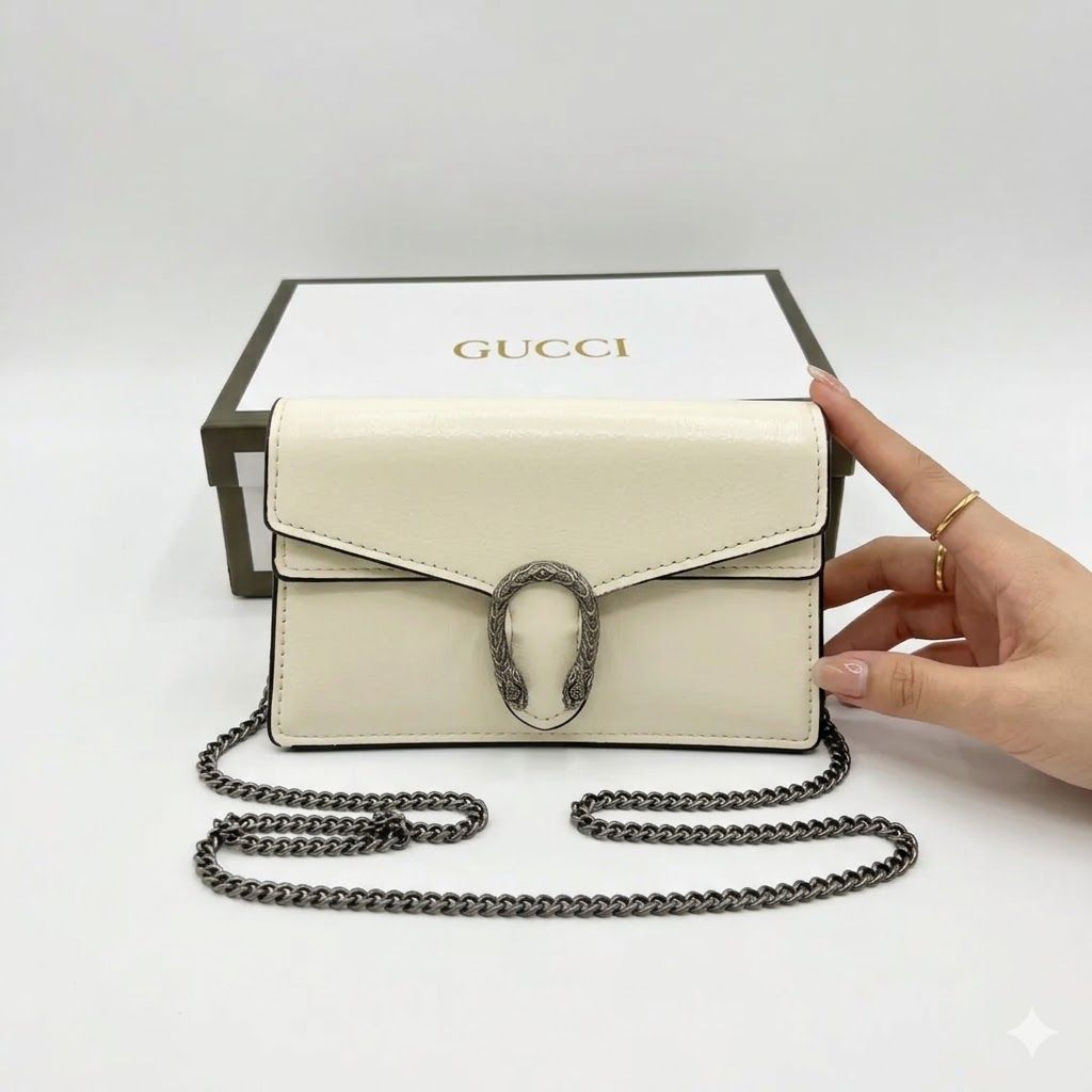 Gucci Dionysus White Shinny Small Sling Bag (With Box)