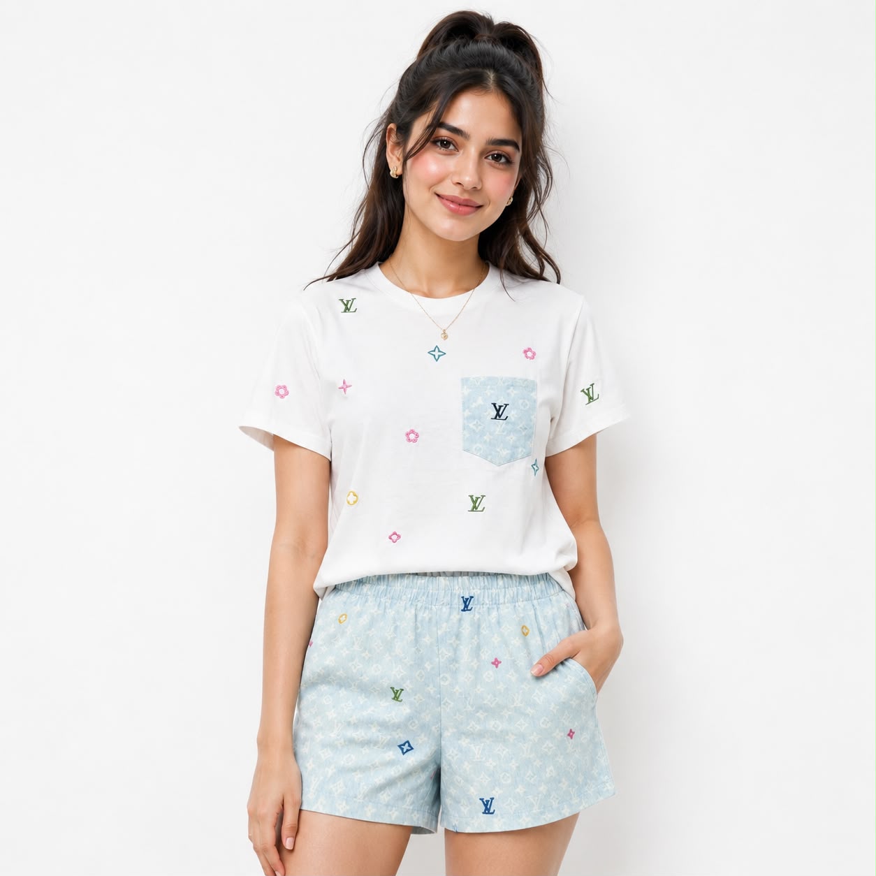 Louis Vuitton White and Blue denim Co-ord set For Women