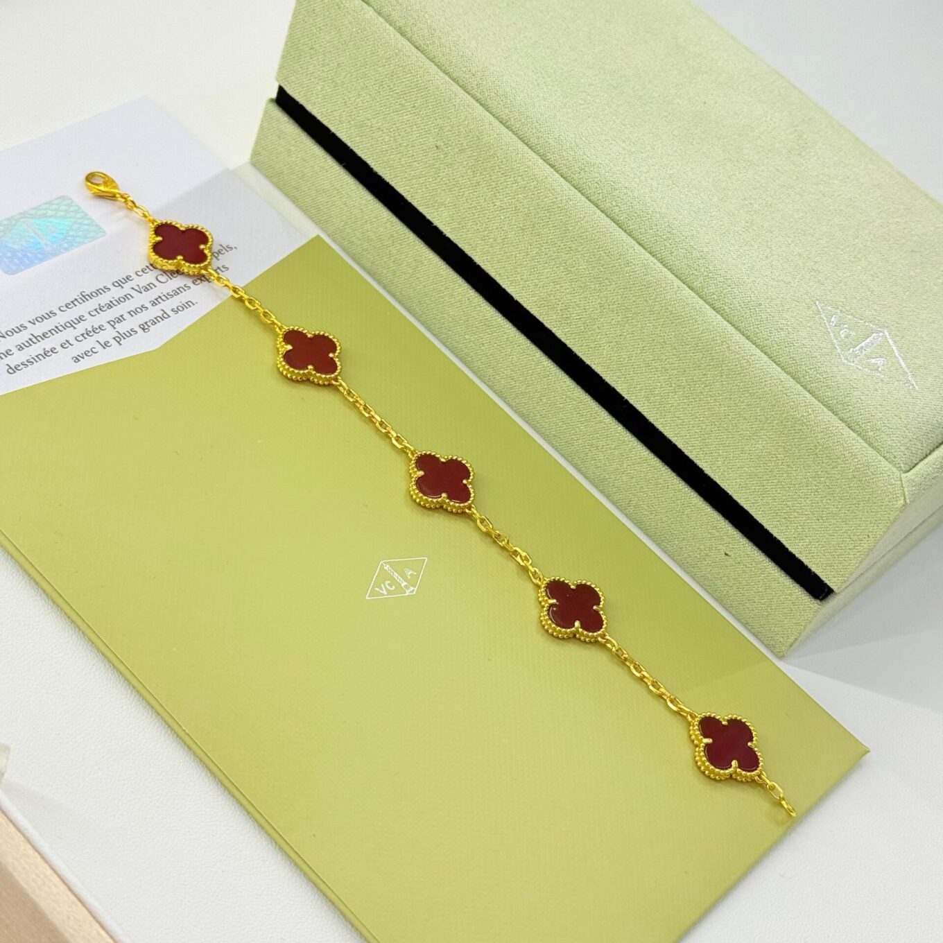 Van Cleef Alhambra Red Clover Gold Color Bracelet