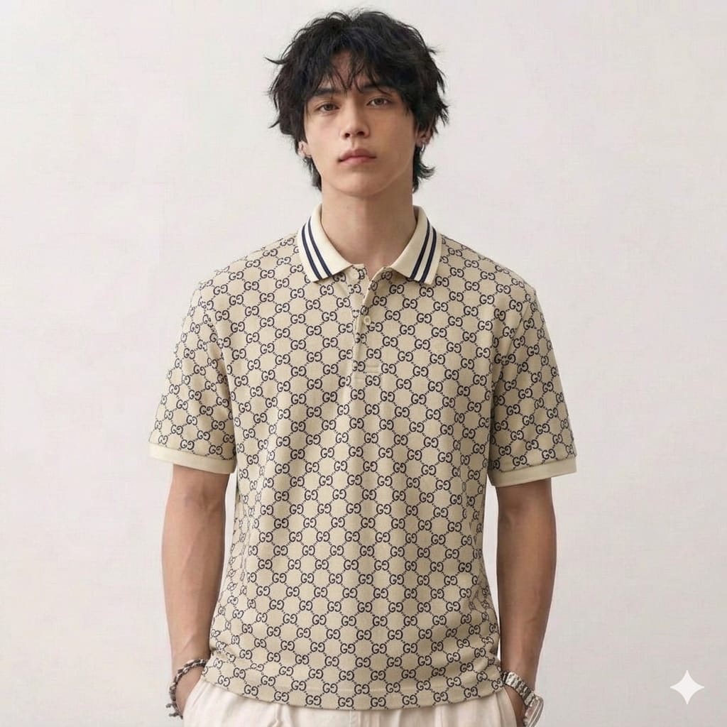Gucci GG Monogram Khaki Polo Tshirt