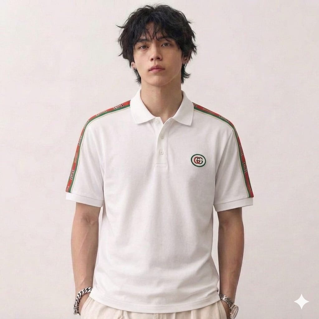 Gucci Polo White Tshirt with Logo Tape Sleeves