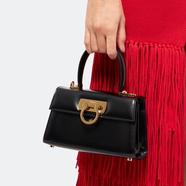 Ferragamo Iconic Top Handle Black Color Hand Bag (With Box)