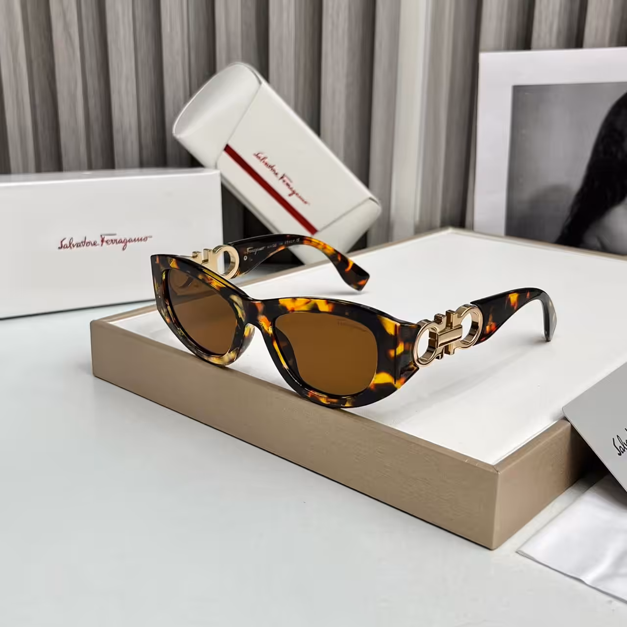 WhatsApp Image 2025-10-16 at 6.18.32 PM Salvatore Ferragamo Tortoiseshell Cat-Eye Gancini Sunglass For Women