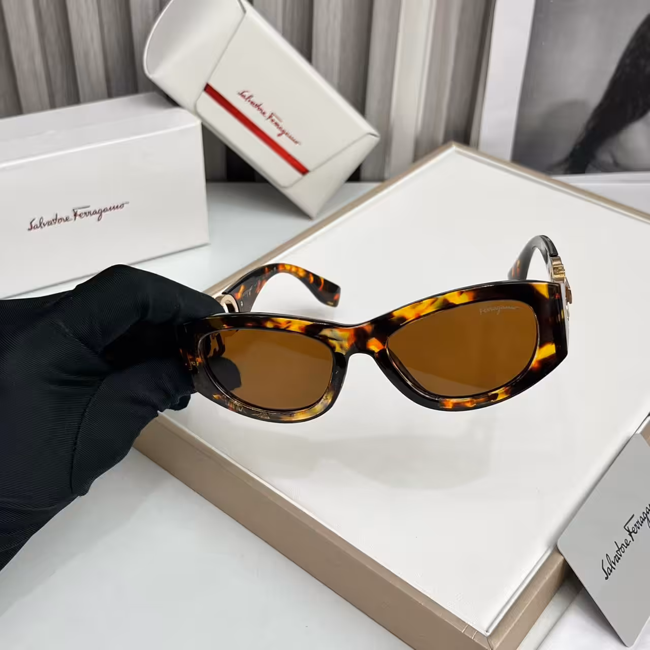 Salvatore Ferragamo Tortoiseshell Cat-Eye Gancini Sunglass For Women