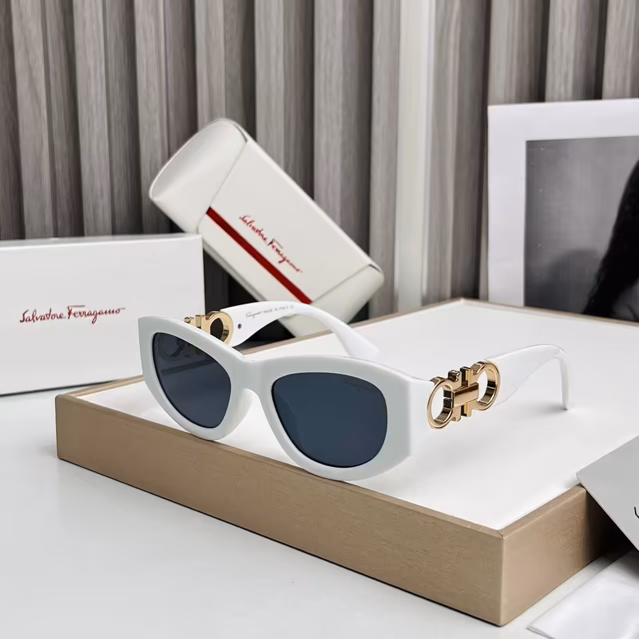 WhatsApp Image 2025-10-16 at 6.22.02 PM Salvatore Ferragamo White Cat-Eye Gancini For Women