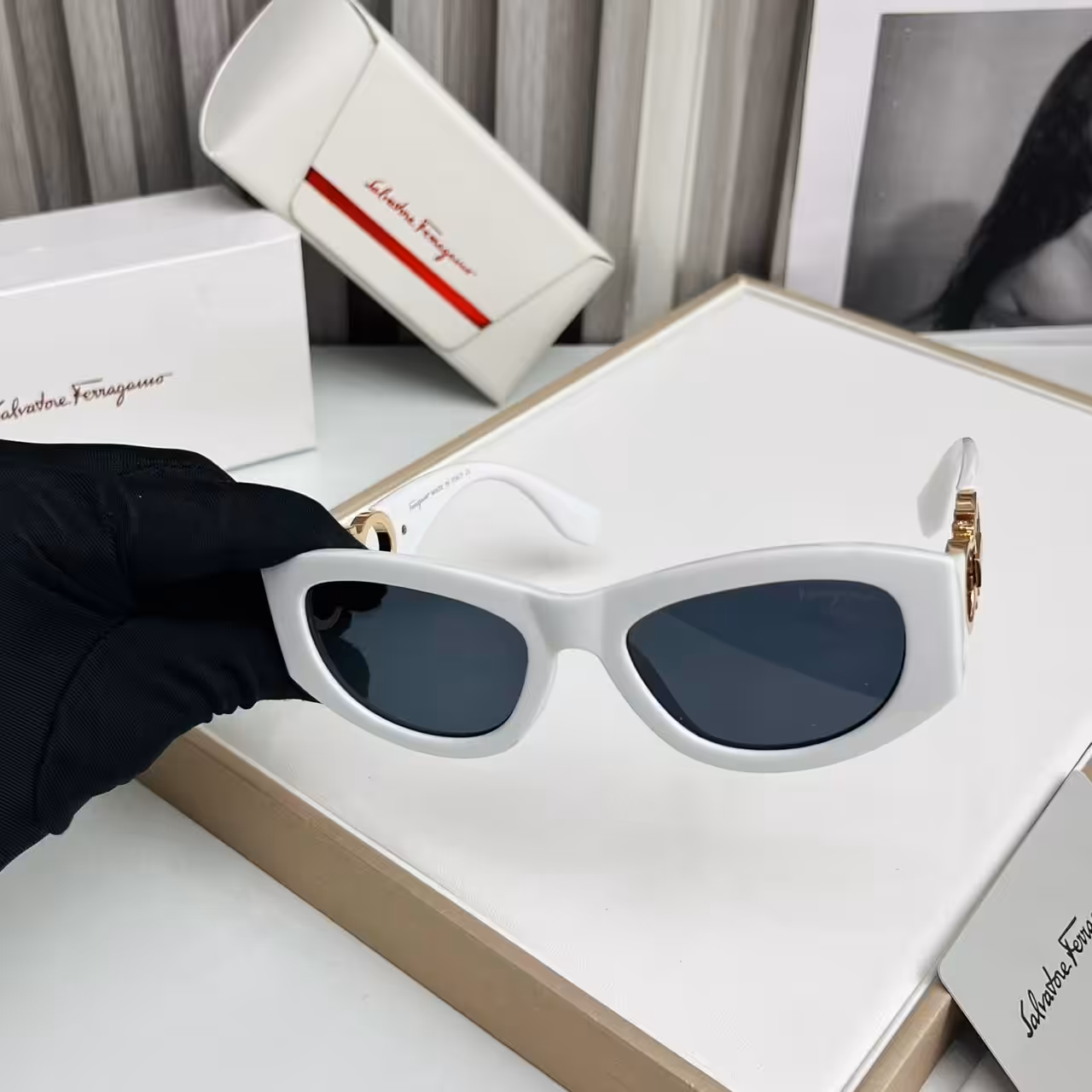 Salvatore Ferragamo White Cat-Eye Gancini For Women