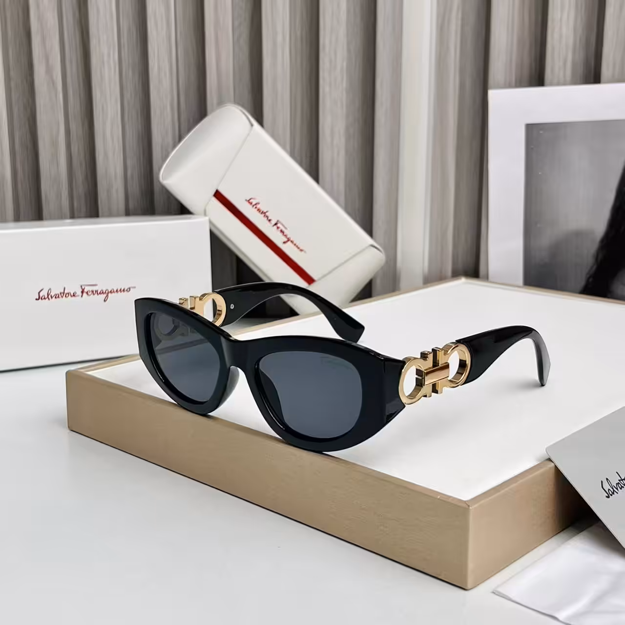WhatsApp Image 2025-10-16 at 6.27.00 PM Salvatore Ferragamo Black Cat-Eye Gancini Sunglass For Women