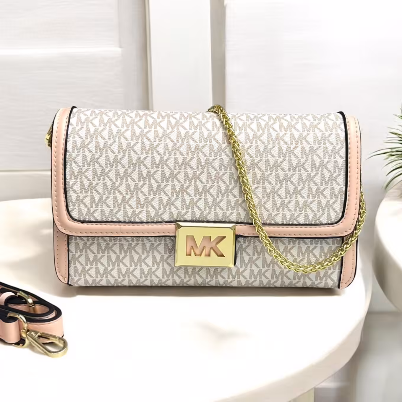WhatsApp Image 2025-10-23 at 5.36.33 PM Michael Kors Sonia Beige Pink Sling Bag (With Box)