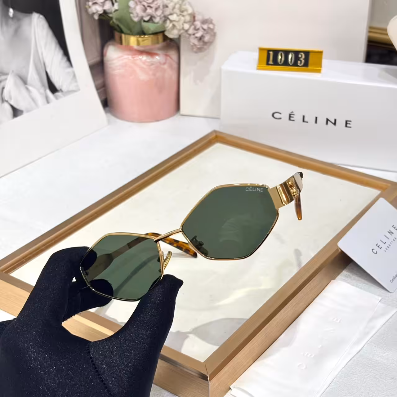 WhatsApp Image 2025-10-25 at 9.07.54 PM (1) Celine Green Tint Hexagon Women’s Sunglass