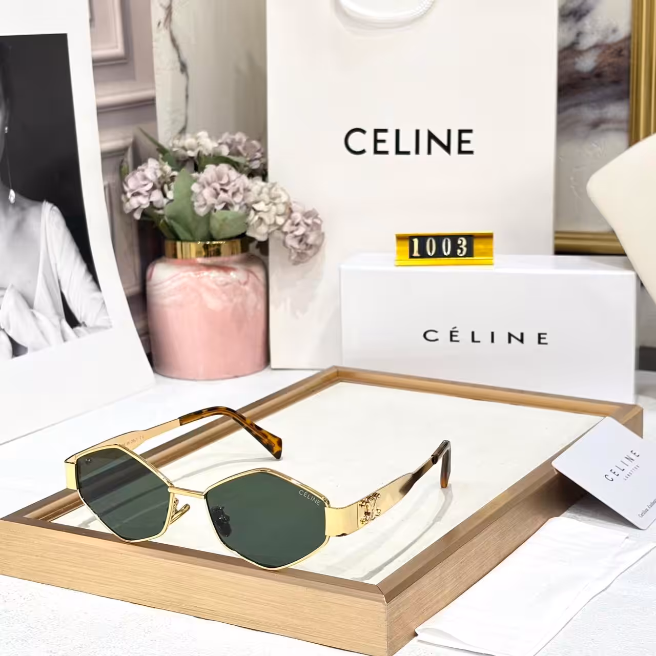 Celine Green Tint Hexagon Women’s Sunglass