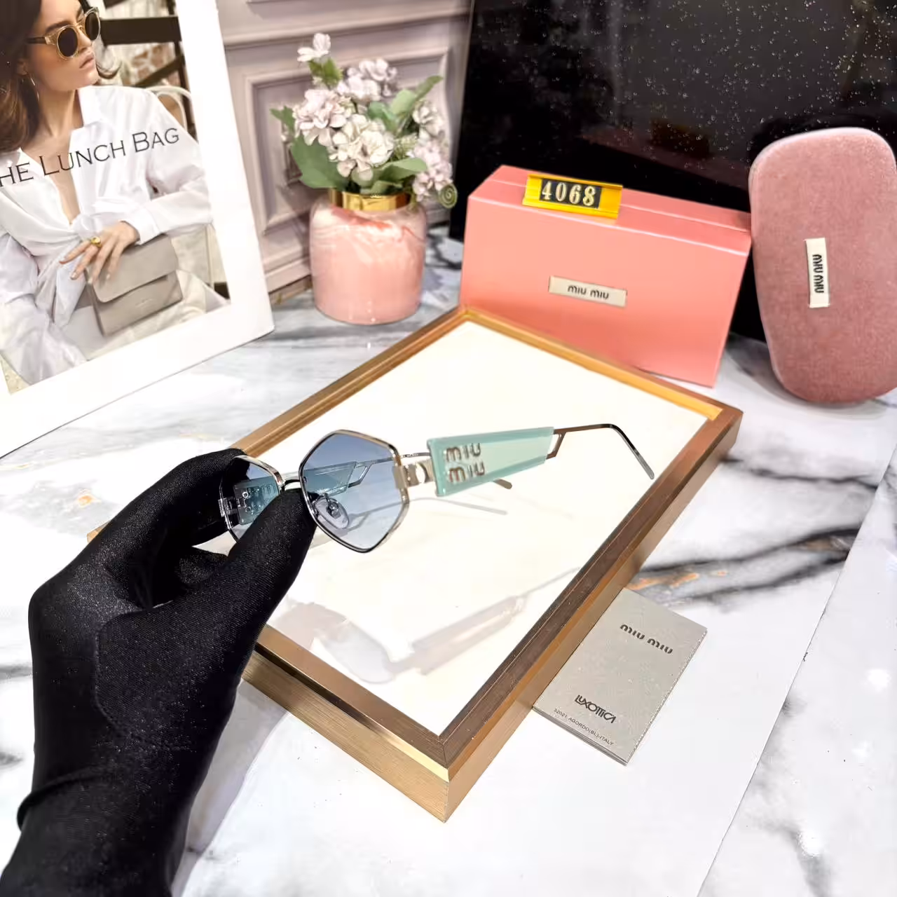 Miu Miu Hexagon Light Green Blue Sunglass For Women