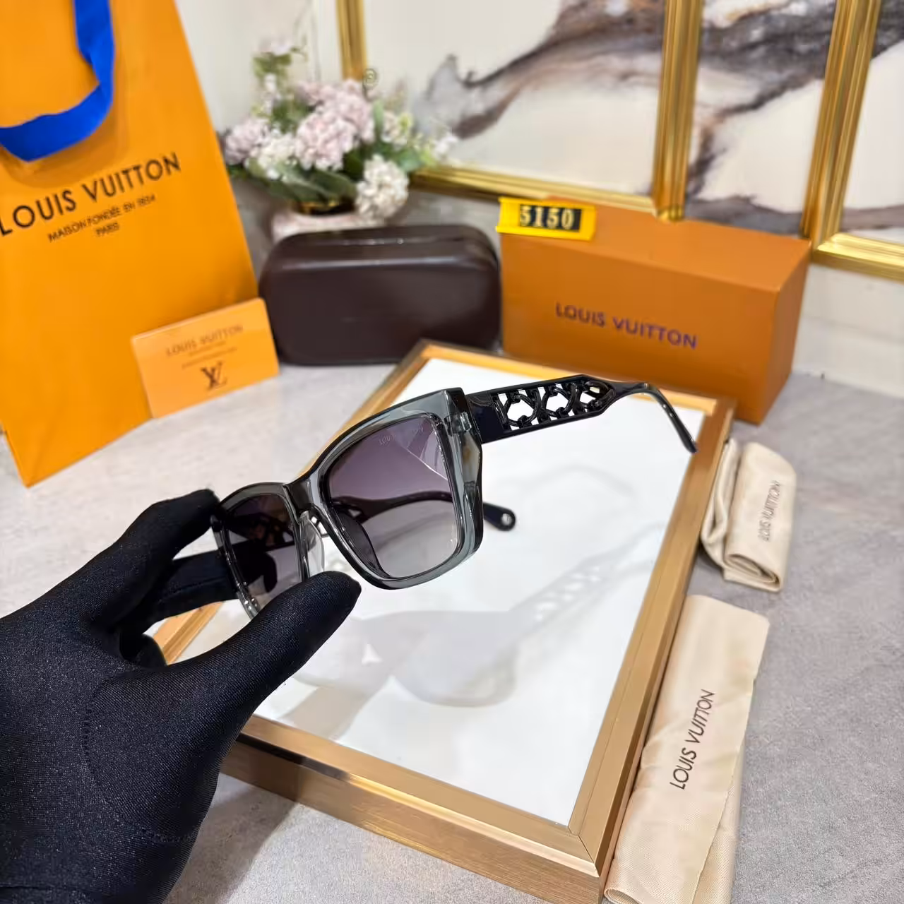 WhatsApp Image 2026-01-08 at 3.20.25 AM (1) Louis Vuitton Grey Square Cutout Monogram Sunglass For Women