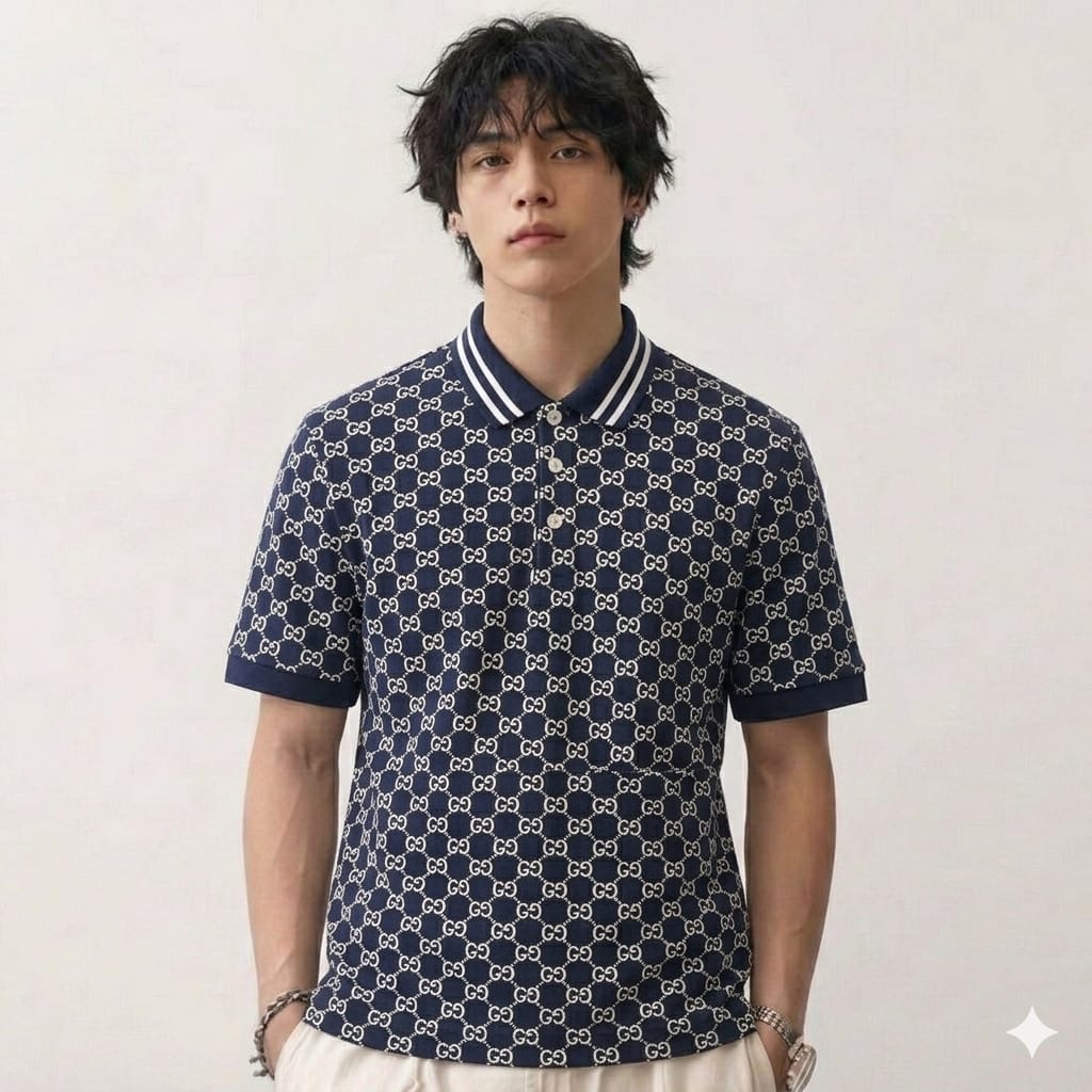 Gucci GG Monogram Blue Polo Tshirt