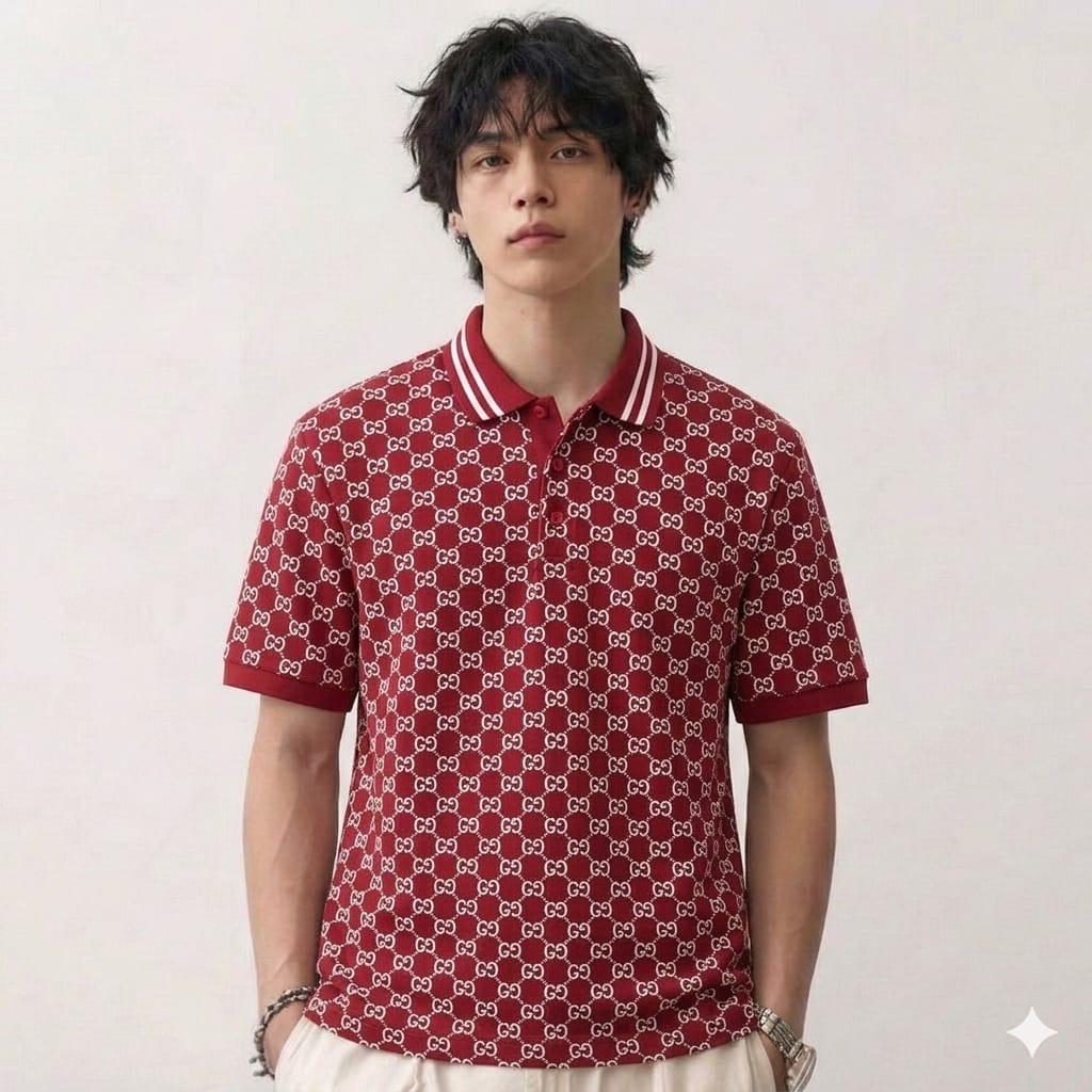Gucci GG Monogram Maroon Polo Tshirt