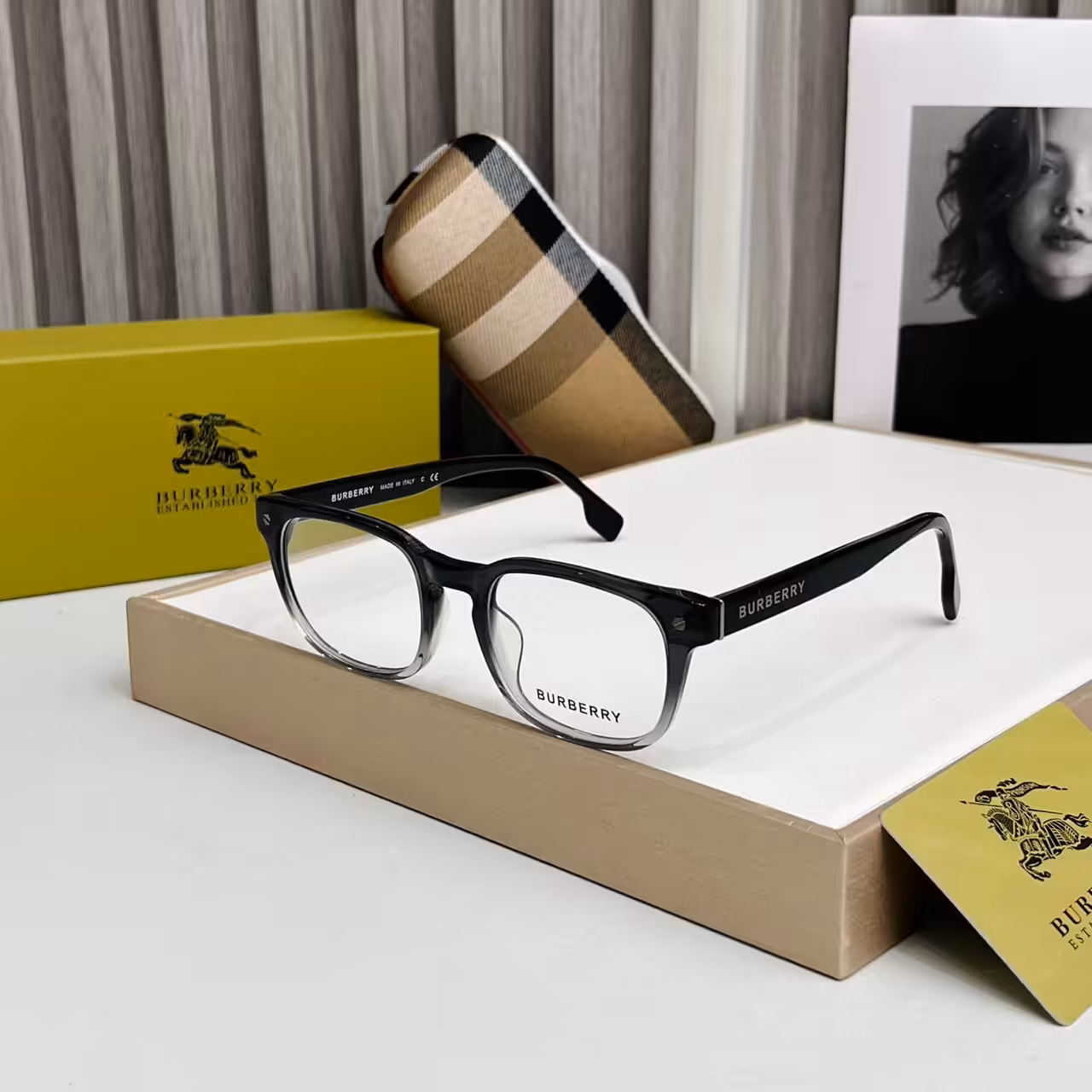 Burberry Wayfarer Black Gray Womens Premium Eyeglass