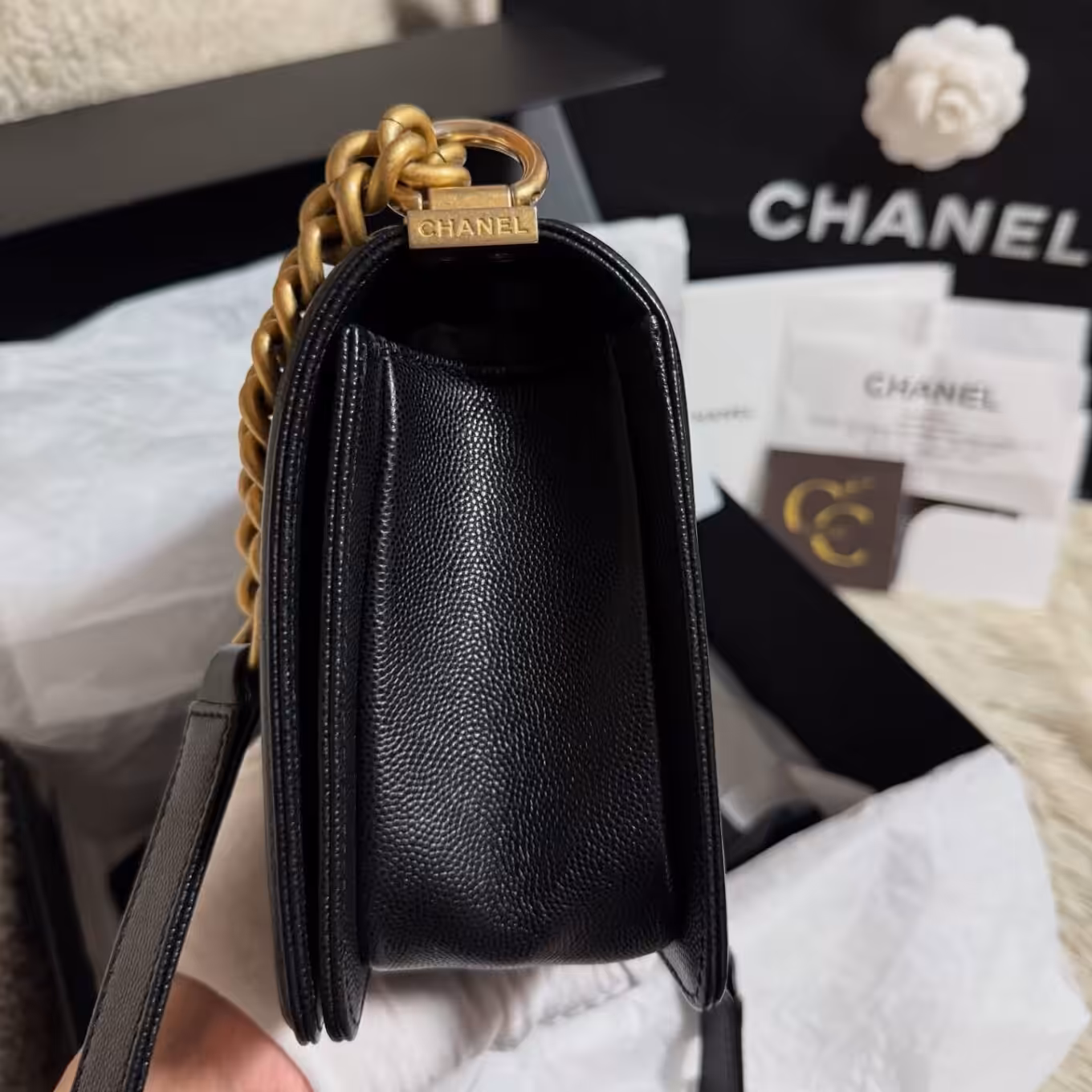 WhatsApp Image 2025-11-14 at 7.23.42 PM (1) Chanel Leboy premium Quality Black Sling Bag (Double Box Packaging)