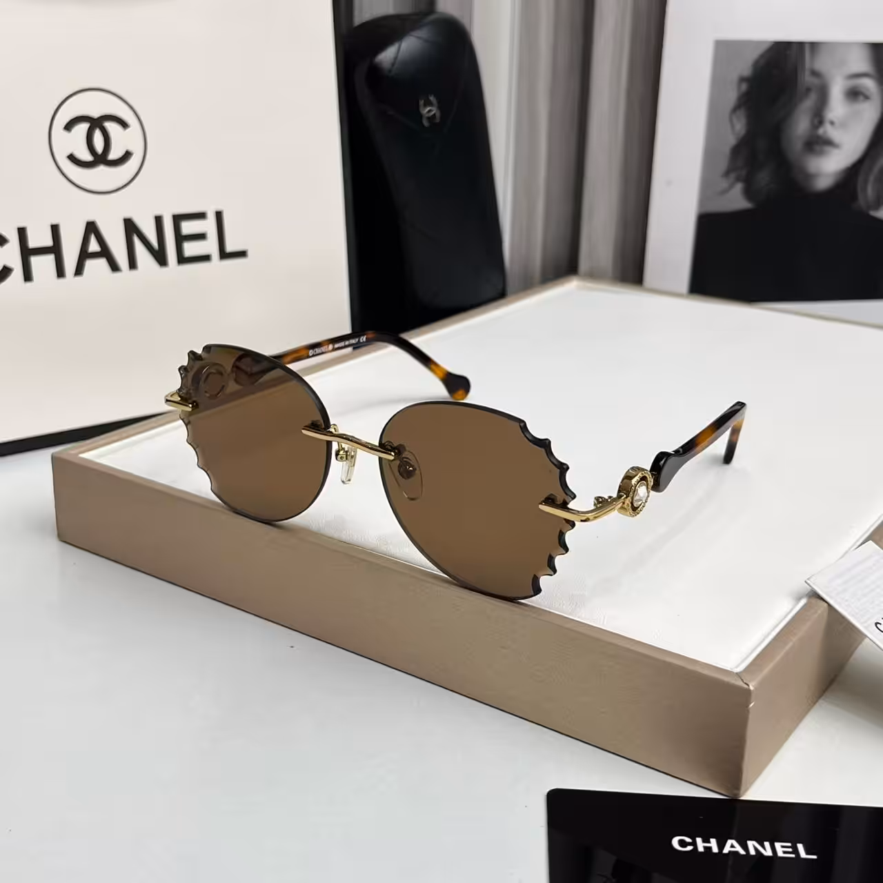 WhatsApp Image 2025-11-20 at 6.12.27 PM Chanel Brown Scalloped Rimless Sunglasses