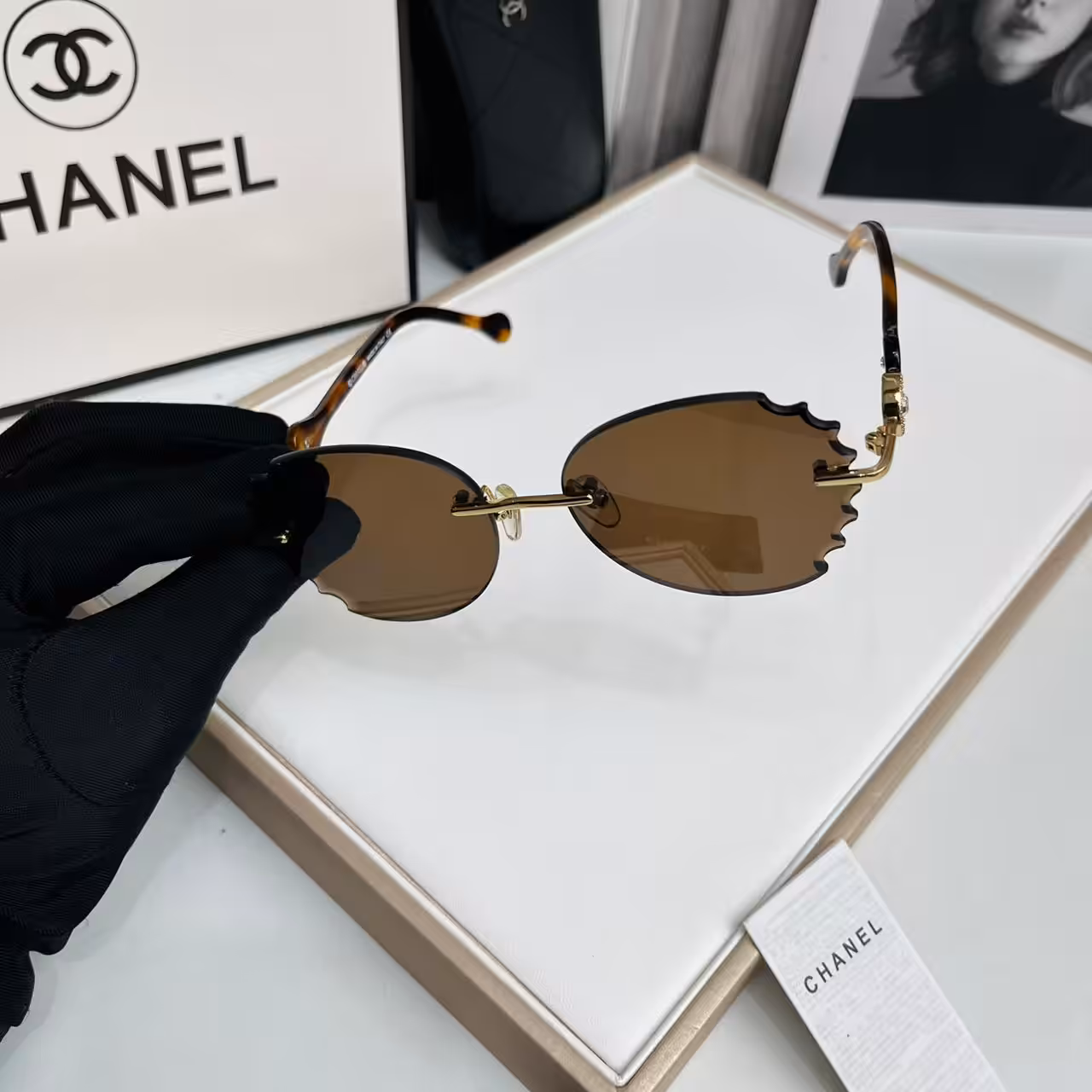 WhatsApp Image 2025-11-20 at 6.12.28 PM Chanel Brown Scalloped Rimless Sunglasses