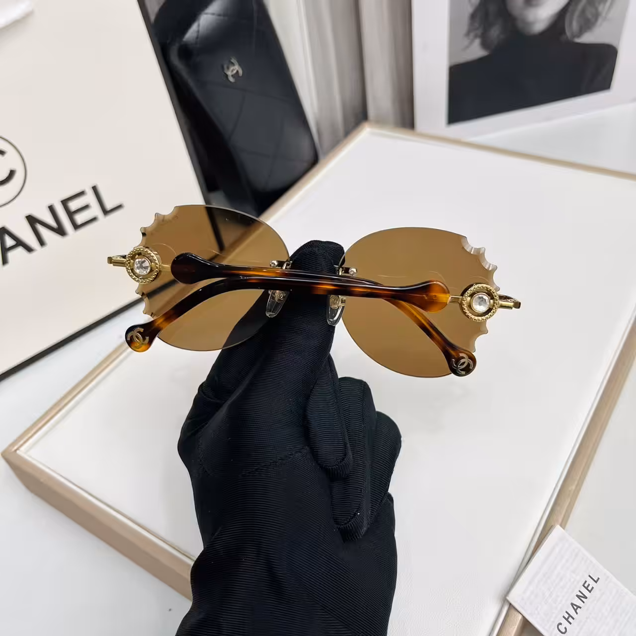 WhatsApp Image 2025-11-20 at 6.12.29 PM Chanel Brown Scalloped Rimless Sunglasses
