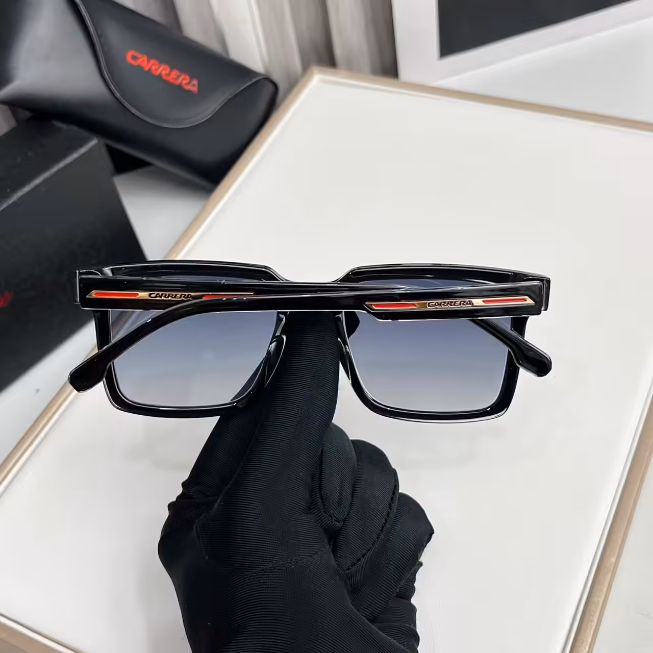 WhatsApp Image 2025-11-20 at 7.00.33 PM Carrera Black Red-Stripe Gradient Square Sunglasses