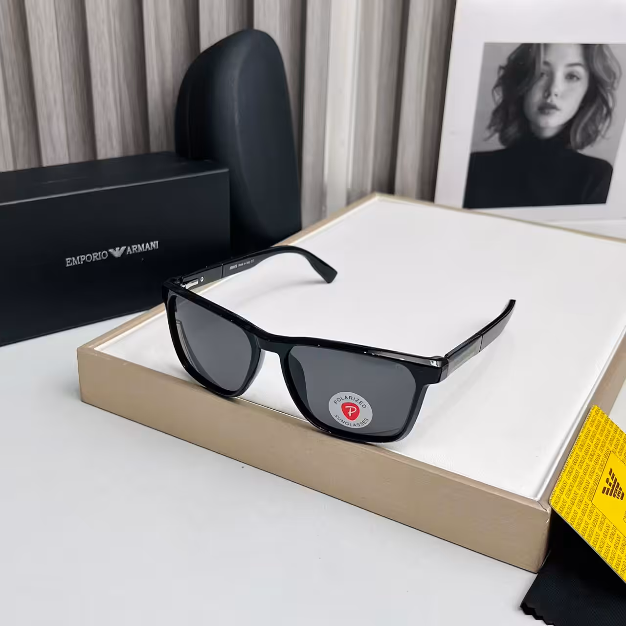 Emporio Armani Black Glossy Polarized Rectangle