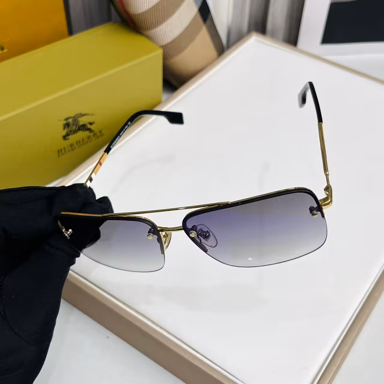 WhatsApp Image 2025-11-20 at 7.22.42 PM (1) Burberry Rimless Square Gradient Gold Sunglasses