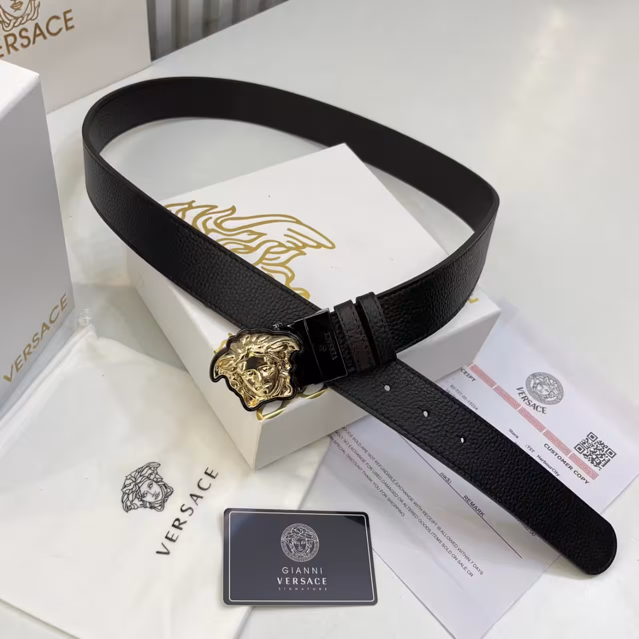 WhatsApp Image 2025-11-28 at 5.38.11 PM (1) Versace Black Medusa Gold Buckle Men's Belt