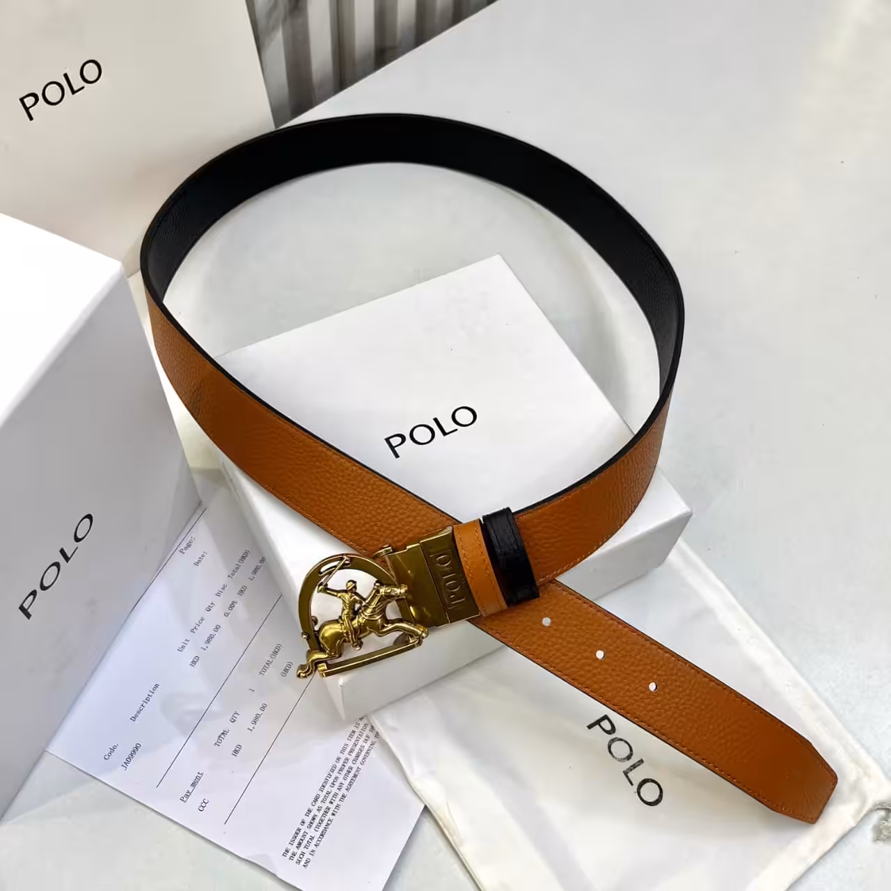 WhatsApp Image 2025-11-28 at 6.24.20 PM Ralph Lauren Polo Tan & Black Reversible Horse Buckle Men's Belt