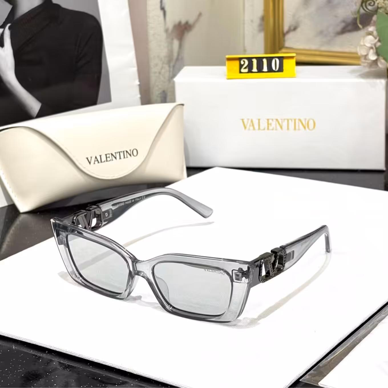 WhatsApp Image 2026-01-08 at 12.41.06 AM Valentino Grey Crystal Rectangular Shades
