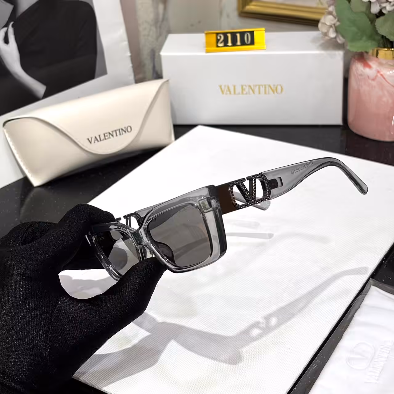 WhatsApp Image 2026-01-08 at 12.41.07 AM Valentino Grey Crystal Rectangular Shades