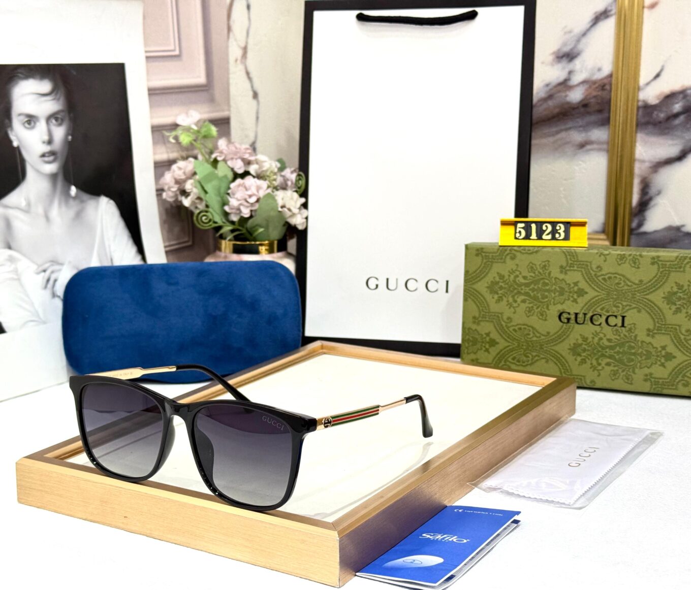 Gucci Wayfarer Black Double Shade Mens Sunglass