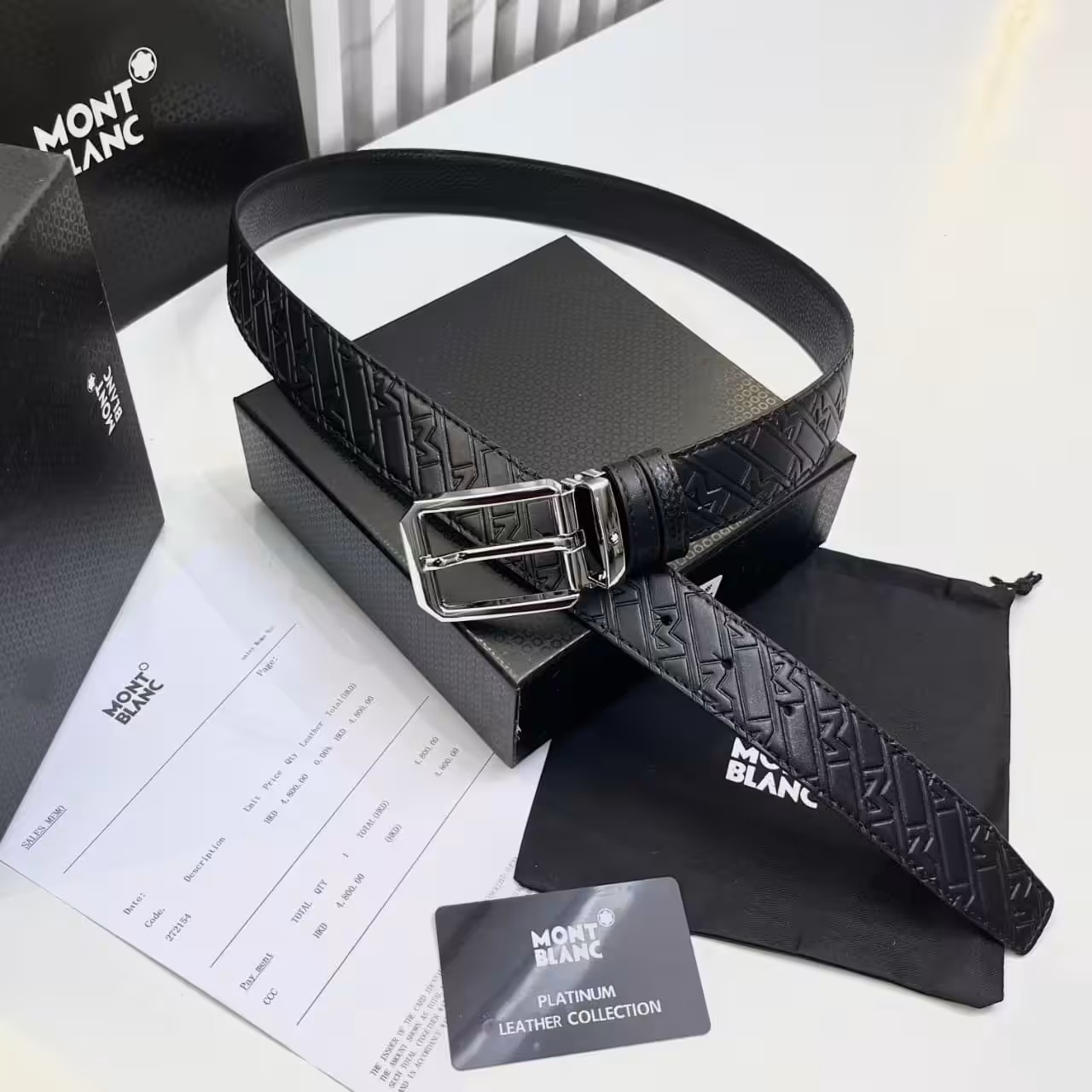 WhatsApp Image 2025-11-28 at 8.46.55 PM Montblanc Black Silver Embossed Men's Belt