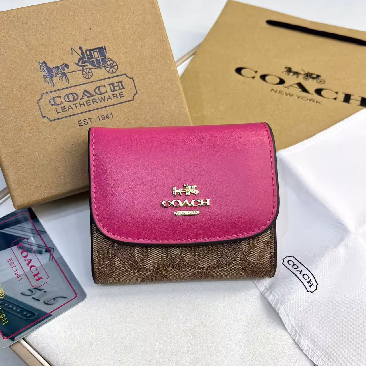 Coach three Fold Apricot Rose Pink Wallet