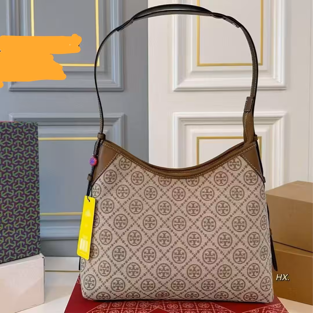 Tory Burch T Monogram Khaki Color Medium Hobo Bag (With Box)