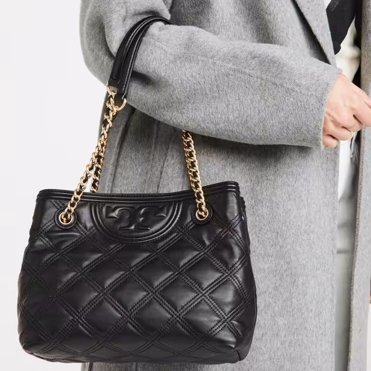Tory Burch Fleming Black Color Medium Tote Bag (With Box)