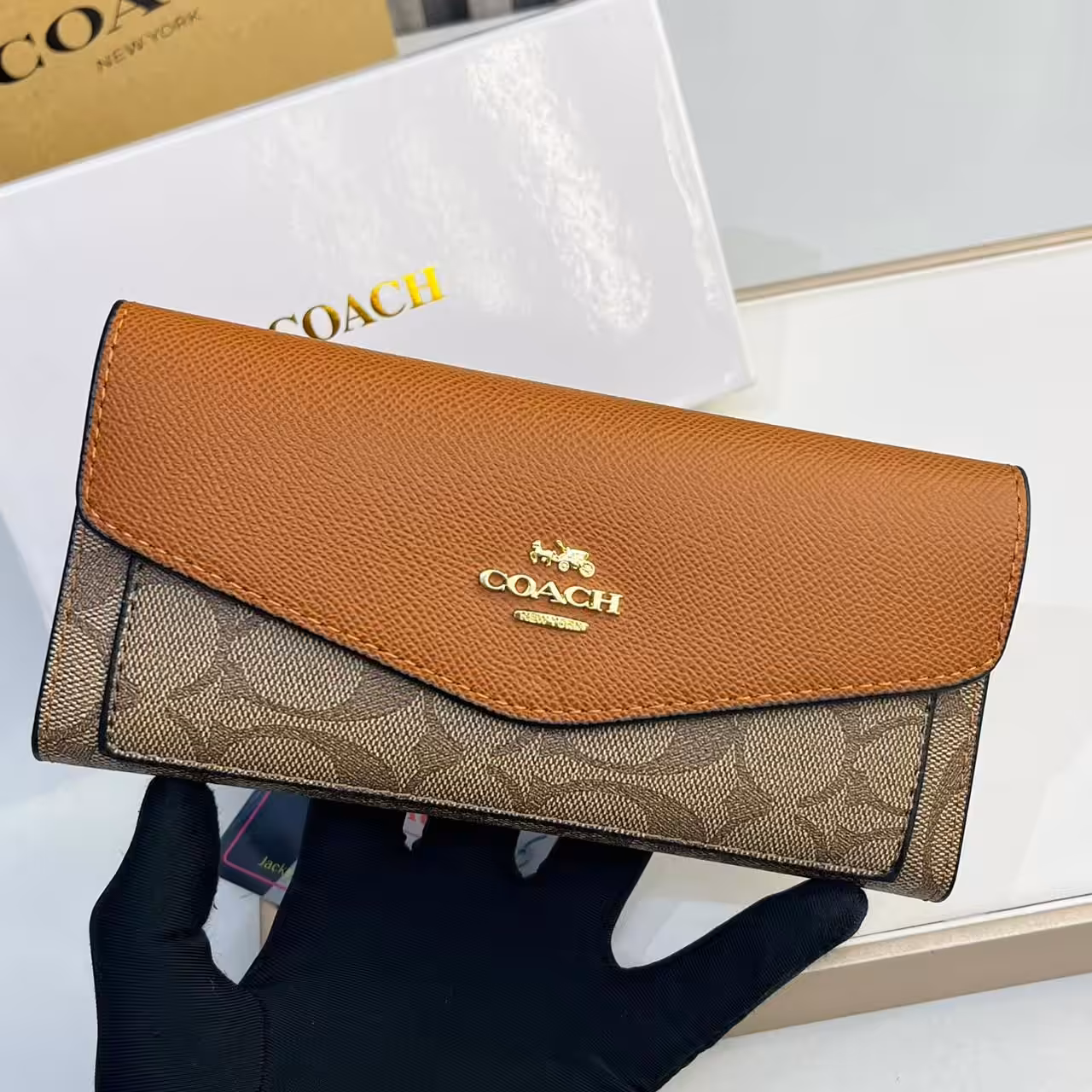 WhatsApp Image 2025-12-19 at 1.37.39 AM (1) Coach Brown 3 Fold Envelop Signature Wallet