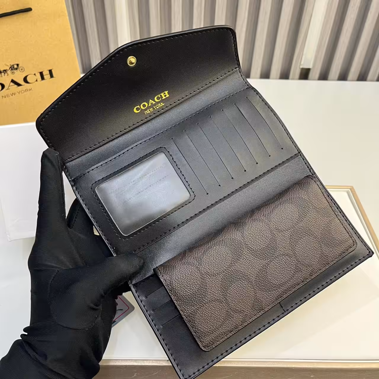 WhatsApp Image 2025-12-19 at 1.39.30 AM (3) Coach Coffee Black 3 Fold Envelop Signature Wallet