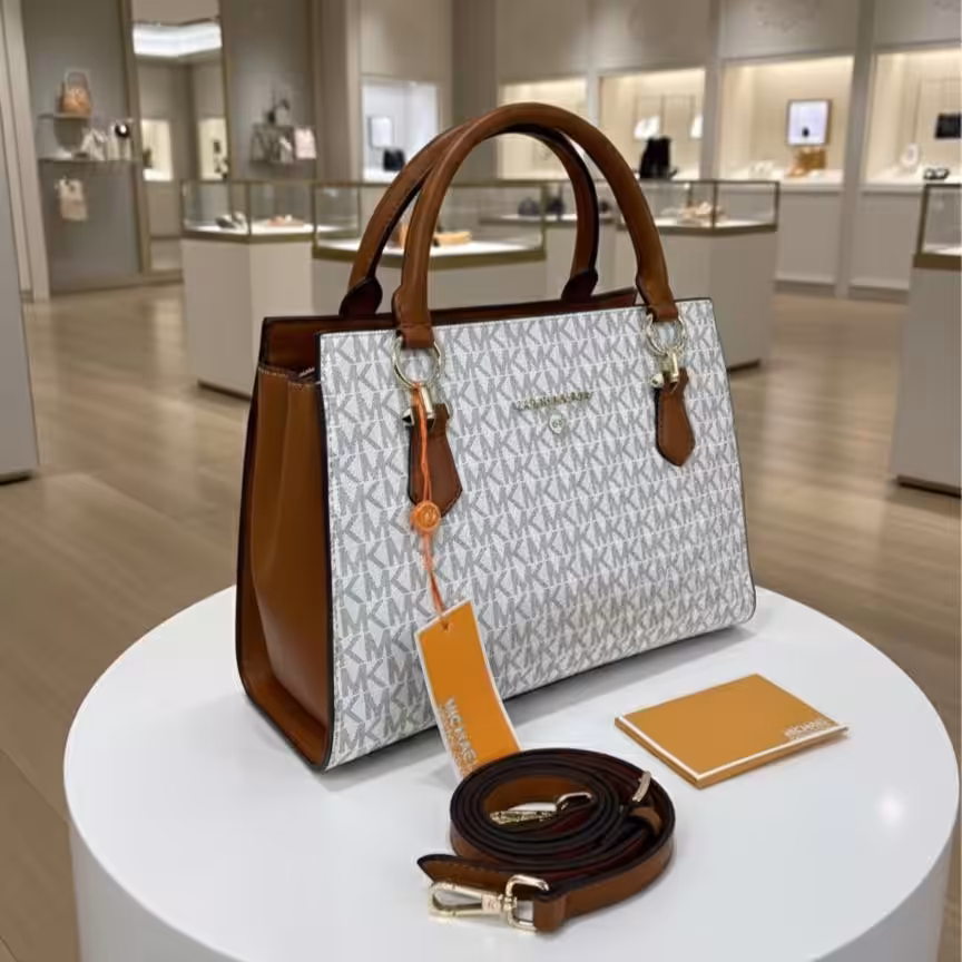 Michael Kors Beige Brown Marilyn Large Saffiano Handbag