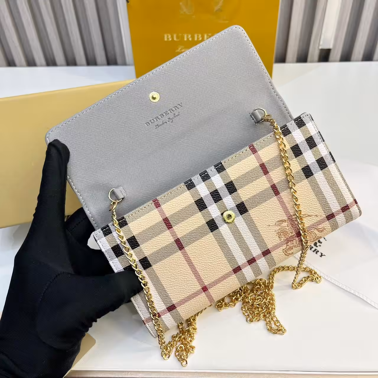WhatsApp Image 2025-12-19 at 2.11.33 AM (1) Burberry Loxely Long Gray Color Crossbody Sling Bag (With Box)
