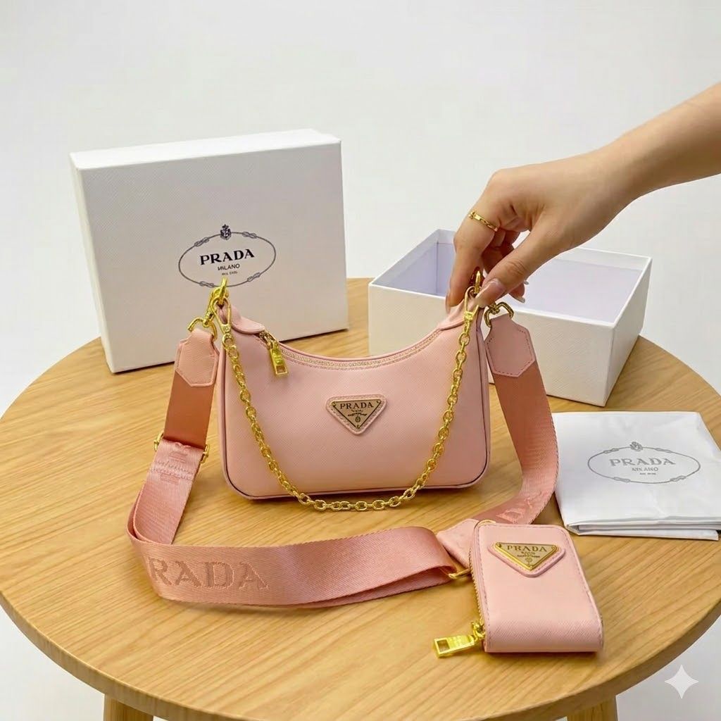 Prada Re-Edition Multi Pochette Pink Sling Bag (With Box)