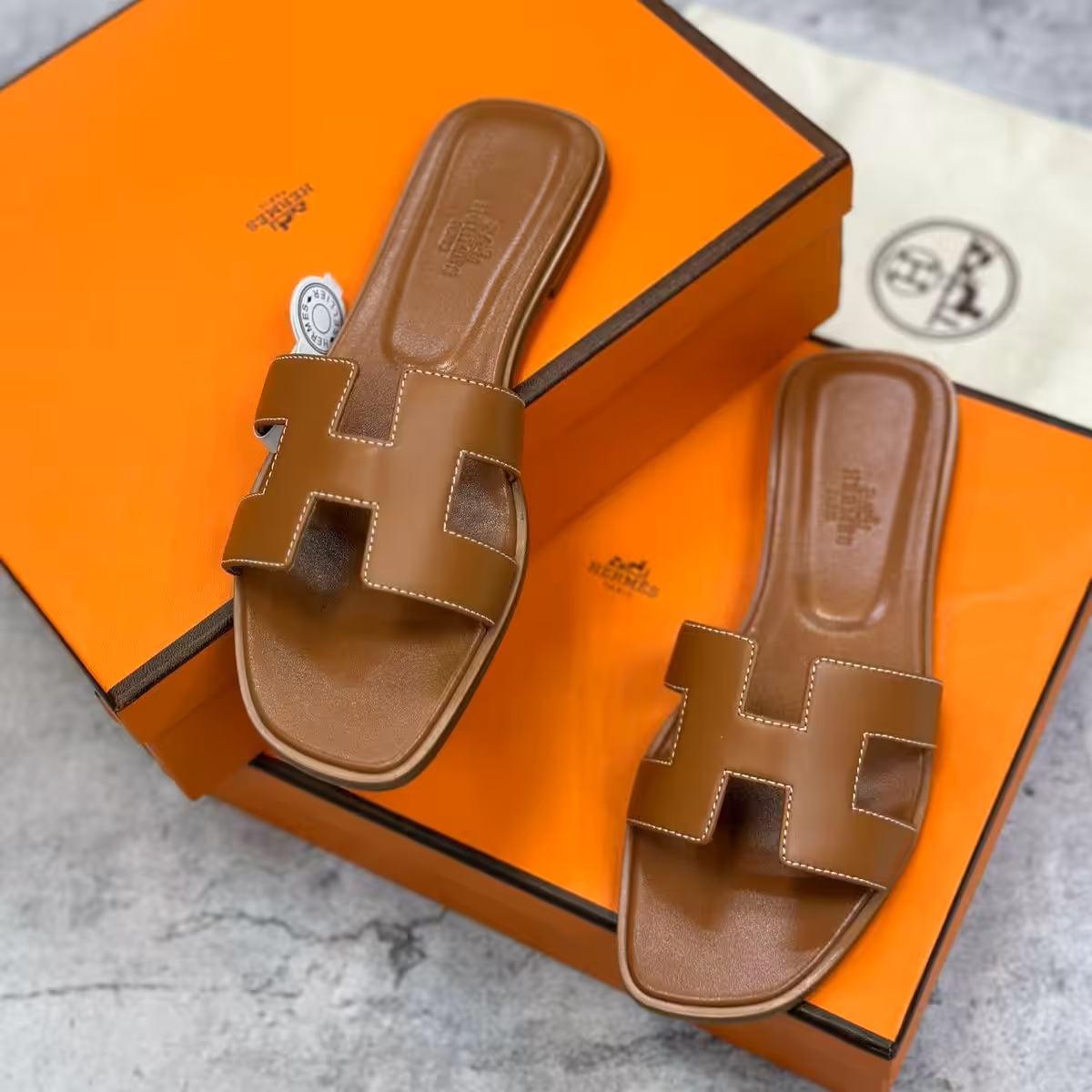 Hermes Oran Brown Flat Sandal