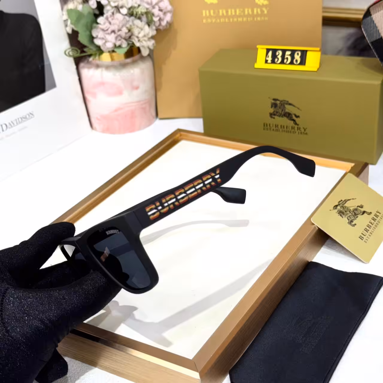 Burberry Black Square Signature Check Unisex Sunglasses