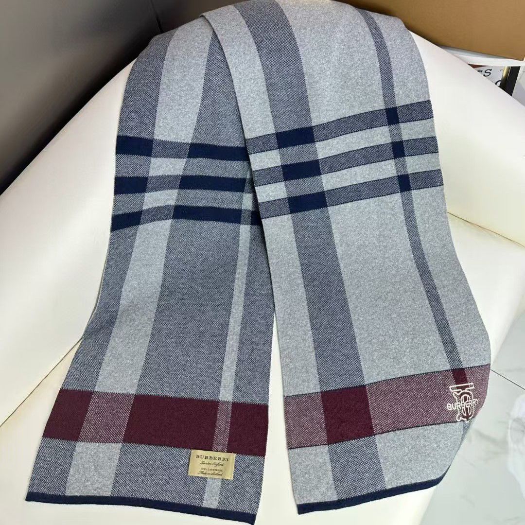 Burberry TB Check Grey Maroon Unisex Muffler